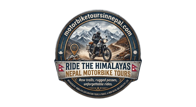 Official logo for Motorbike Tours in Nepal featuring an adventure motorcycle rider in the Himalayas